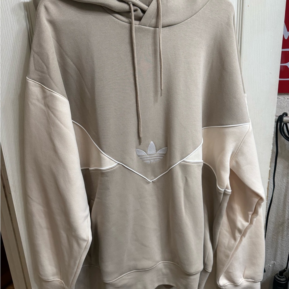 adidas Two-Tone Beige/Cream Trefoil Pullover Hoodie